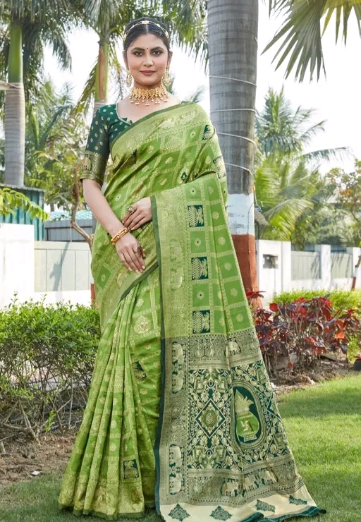 Cotton Silk Jacquard Green Saree